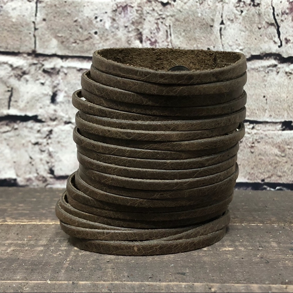 NEW Boho Coffee Brown leather slashed bracelet